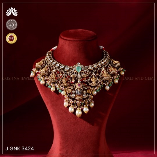 Victorian Polki Necklace with Balaji and Ashtalakshmi Designs Divine Elegance