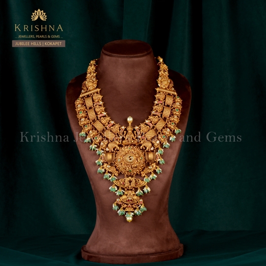 Exquisite 22k Gold Bridal Laxmi Devi Long Haar Necklace