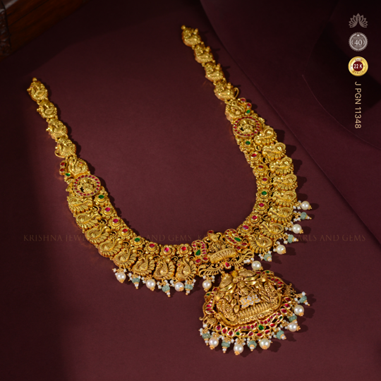22K Gold Peacock Design Necklace Traditional Temple Jewelry