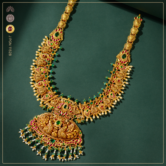 22K Gold Bridal Haar Necklace with Rubies and Emeralds